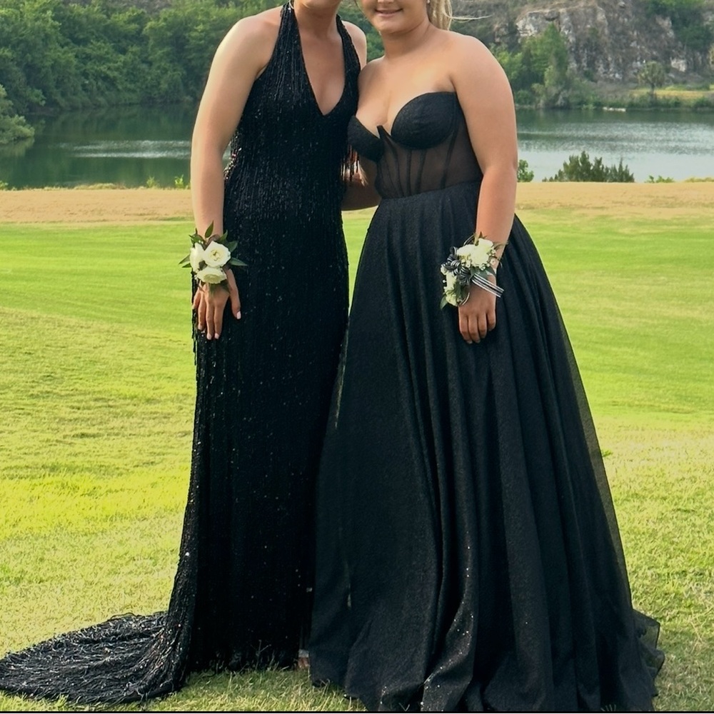 Elegant Black Fringe Prom Dress